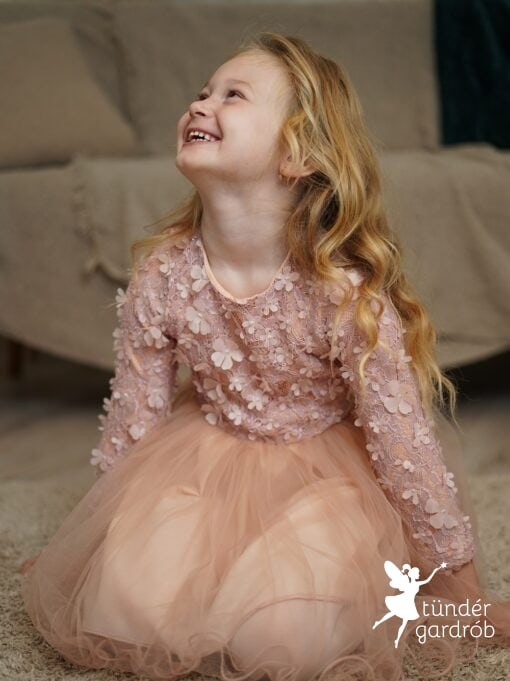 Hosszú ujjú virágos kislány ruha mályva színű-LARA II.