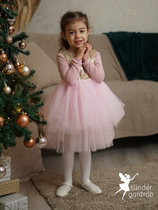 Kislány alkalmi ruha rózsaszínben flitteres felsőrésszel- ANNA II.